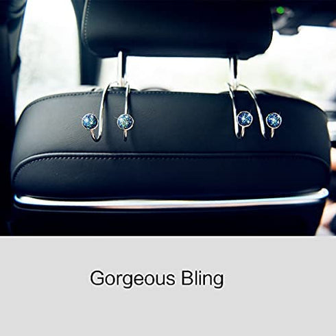 4 Pack Bling Bling Car Hooks, Universal Car Headrest Hooks, Strong Stainless Steel Car Seat Headrest Hanger Hooks for Purses & Grocery Bags (Blue)