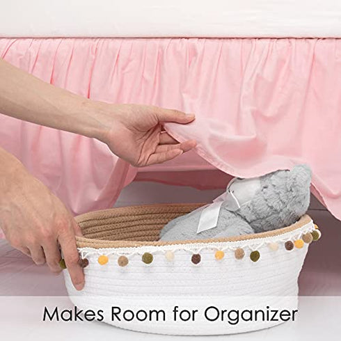 TILLYOU Crib Bed Skirt Dust Ruffle, 100% Natural Cotton, Nursery Crib Bedding Accessory Toddler Bedskirt for Baby Boys Girls, 14" Drop, Light Pink