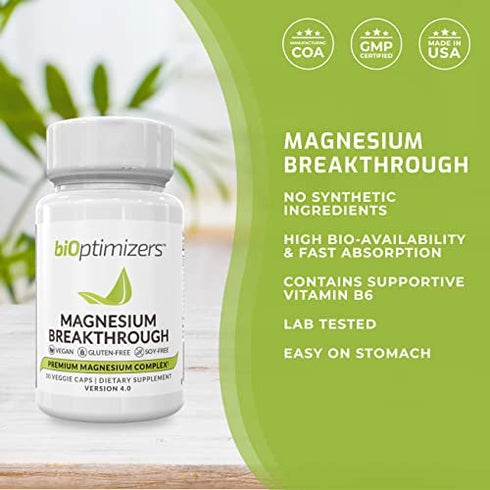 BiOptimizers - Magnesium Breakthrough Supplement 4.0 - Has 7 Forms of Magnesium Like Bisglycinate, Malate, Citrate, and More - Natural Sleep Aid - Brain Supplement - 30 Capsules