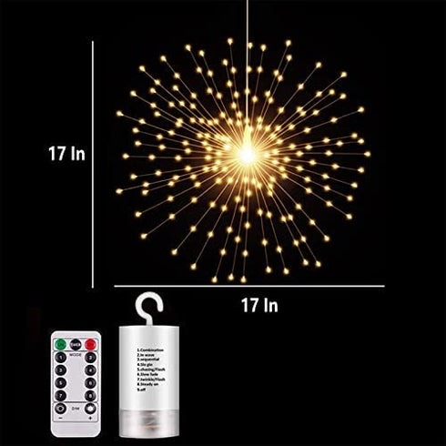 200LED Hanging Sphere Lights, Battery Operated Starburst Lights, 8 Modes Dimmable Remote Control, Waterproof Fairy Lights, Copper Wire Lights, Indoors Outdoors Christmas Decoration (Warm White)