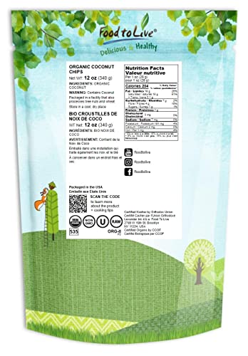Organic Coconut Chips, 12 Ounces - Non-GMO, Kosher, Raw, Desiccated, Unsweetened, Unsulfured, Dried Flakes, Vegan, Keto, Bulk, Great for Baking