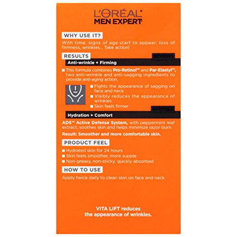 L'Oreal Men Expert Vitalift Anti-Wrinkle & Firming Face Moisturizer with Pro-Retinol, Face Moisturizer for Men, Beard and Skincare for Men, 1.6 oz