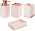 mDesign Square Plastic Bathroom Vanity Countertop Accessory Set - Includes Soap Dispenser Pump, Divided Toothbrush Holder, Tumbler Rinsing Cup, Soap Dish - 4 Pieces - Light Pink/Rose Gold