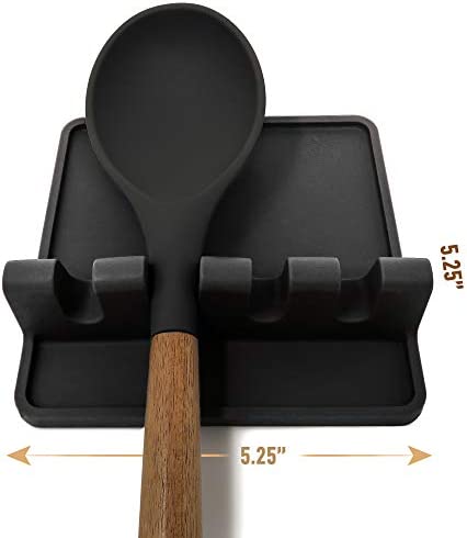 Silicone Utensil Rest with Drip Pad for Multiple Utensils, Heat-Resistant, Spoon Rest & Spoon Holder for Stove Top, Kitchen Utensil Holder for Spoons, Ladles, Tongs & More - by Zulay (Black)