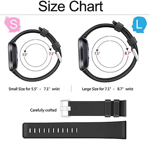 6 Pack Sport Bands Compatible with Fitbit Versa 2 / Fitbit Versa / Versa Lite / Versa SE, Classic Soft Silicone Replacement Wristbands for Fitbit Versa Smart Watch Women Men (6 Pack A, Large)