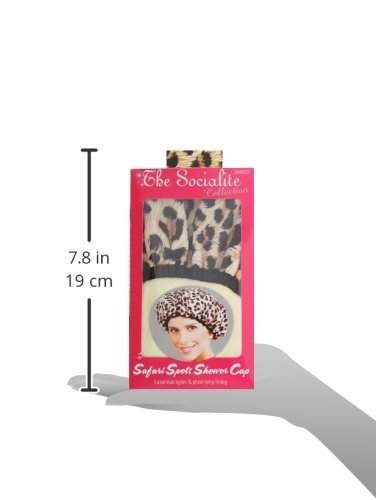 Reusable Nylon Shower Cap & Bath Cap, Reversible Oversized Waterproof Shower Caps Large Designed for all Hair Lengths w Terry Lining & Elastic Band Stretch Hem Hair Hat - Socialite Safari Spots