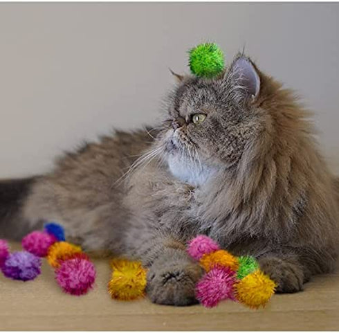 Rimobul 50PCS 1.5 INCH Sparkly Cat Toys Extra Large Cat's Favorite Chase Glitter Ball Toy Sparkle Pom Pom Balls
