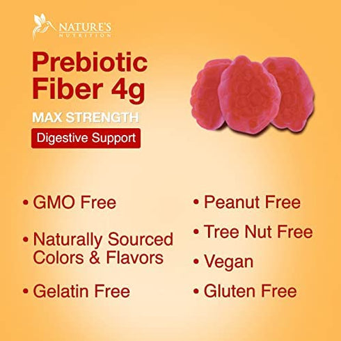 Fiber Gummies 4g, Daily Gentle Prebiotic Fiber - Max Strength Soluble Fiber Gummy, Supports Digestive Health & Regularity, Nature's Non-GMO Dietary Fiber Supplement - 60 Gummies