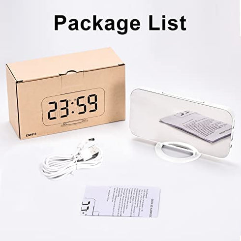 Ygdigital Digital Alarm Clock,6.5 Inch Large Display LED Mirror Electronic Clocks, with Snooze,12/24H,Dual USB Charging Ports, 3 Adjustable Brightness,for Bedroom Home Office -White