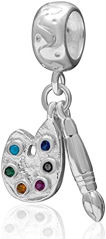 Paint Pallet and Brush Charm 925 Sterling Silver Beads Compatible for Most European Snake Chain Bracelets