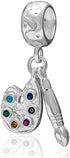 Paint Pallet and Brush Charm 925 Sterling Silver Beads Compatible for Most European Snake Chain Bracelets