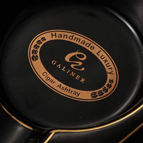 Galiner Cigar Ashtray, Travel Ceramic Ashtray, Outdoor cigar Ash Tray gift accessoires(Black With Golden line)