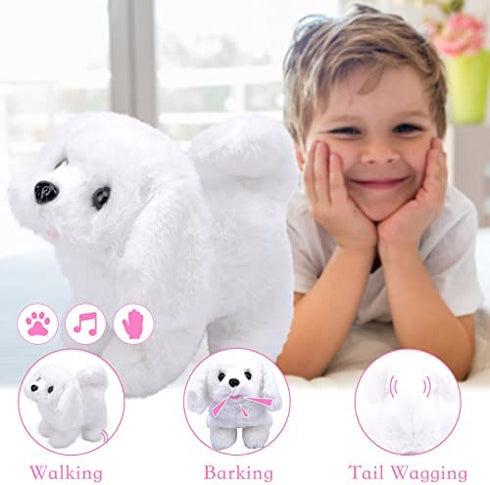 Plush Puppy Dog, Electronic Interactive Toy Walking,Barking,Wagging Tail,Stretching Puppy Dog 7 Inches Gifts for Kids(Bichon Frise) 2