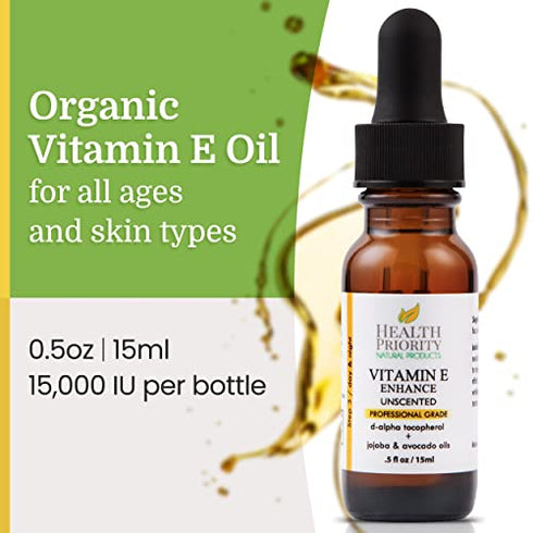 Organic Vitamin E Oil for Skin & Scars |100% Pure Natural Vitamin E Serum Hand Made in South Carolina | 15000 IU Vitamin E for Face & Hair| Non-GMO, Gluten & Cruelty Free, Vegan | Unscented 0.5 Fl Oz