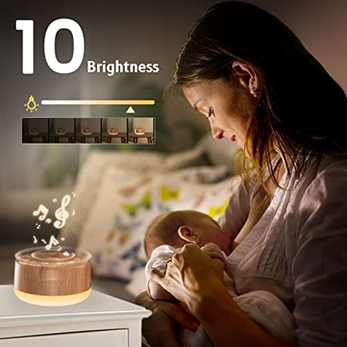 Easysleep Sound White Noise Machine with 25 Soothing Sounds and Night Lights with Memory Function 32 Levels of Volume and 5 Sleep Timer Powered by AC or USB for Sleeping Relaxation (Wood)