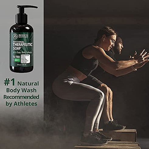 Antifungal Antibacterial Soap & Body Wash - Natural Anti-Fungal Treatment with Tea Tree Oil for Jock Itch, Athletes Foot, Body Odor, Nail Fungus, Ringworm, Eczema & Back Acne - For Men and Women - 8oz