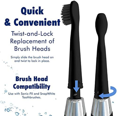 Sonic-FX Replacement Electric Toothbrush Heads Compatible with Fairywill, Sonic-FX and SnapWhite for Adults and Kids | Soft Charcoal/Nylon Bristles Sonic Replacement Toothbrush Heads (Black,Pack of 8)