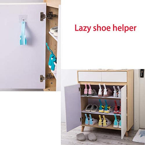8 Packs Portable Lazy Shoes Helper Shoe Wear Helper Shoe Lifting Helper for Men Women Kids, Sock Slider Handled Shoe Horn for Seniors, Elderly, Disabled, Fits All Shoes, Blue and Grey