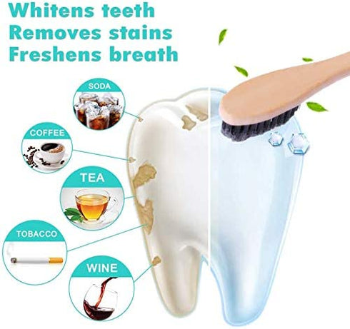 100% Organic Activated Charcoal Teeth Whitening Powder with Bamboo Toothbrush - 50g Natural Coconut Charcoal, Effective Teeth Stain Remover and Toothpaste Alternative - Safe for Gums Or Enamel, Vegan