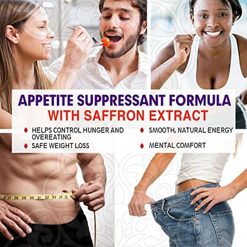 Pure Saffron Extract Natural Appetite Suppressant Supplement for Appetite Control and Healthy Weight Management-Best Hunger Craving Suppressant Saffron Capsules for Weight Loss for Women and Men