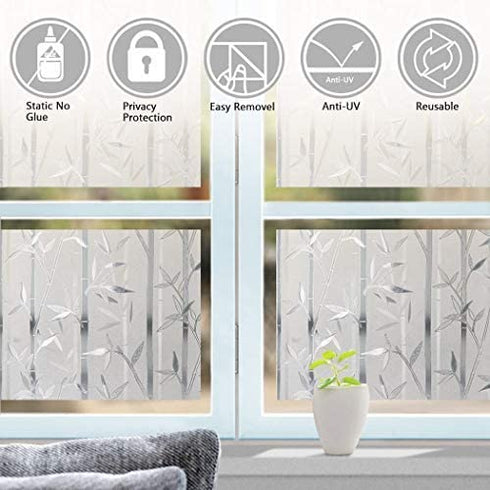 LEMON CLOUD Bamboo Window Film Stained Glass Film Frosted Privacy Window Decal Decorative Window Cling No Glue Removable Window Stickers(17.5 x 78.7 inch)