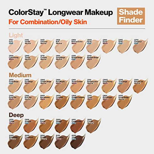 Liquid Foundation by Revlon, ColorStay Face Makeup for Halloween Makeup Kit, Combination & Oily Skin, SPF 15, Medium-Full Coverage with Matte Finish, Chestnut (270), 1.0 oz