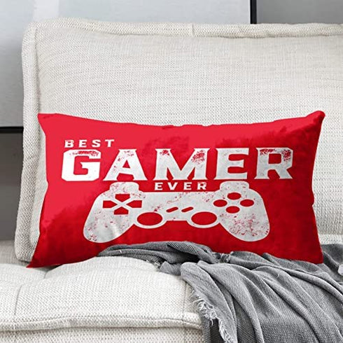 Emvency Decorative Throw Pillow Cover Queen Size 20x30 Inches Best Gamer Ever for Video Games Geek Pillowcase with Hidden Zipper Decor Cushion Gift for Home Sofa Bedroom Couch Car