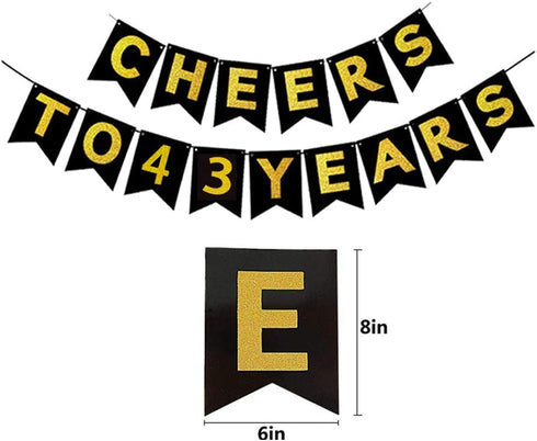 Gold 43rd Birthday Decorations Kit, Cheers To 43 Years Banner Balloons 43rd Cake Topper Birthday Sash Gold Tinsel Foil Fringe Curtains for 43 Birthday&Anniversary Decorations