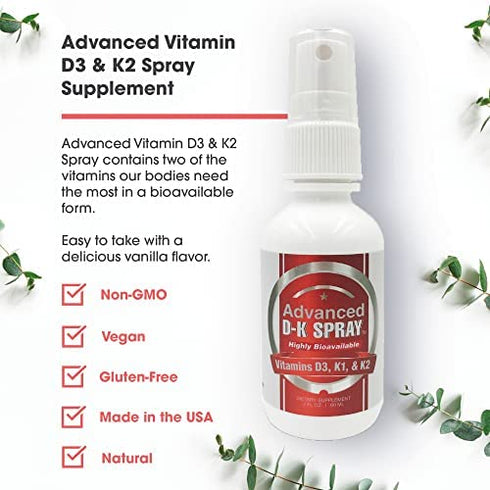 Advanced Vitamin D3 (5000 IU) and Vitamin K2 Spray, Liquid D supplement with K1, E Vitamins, Nano Technology for Instant Absorption and Custom Dosage for Adults and Kids (8 oz - 240 Servings)