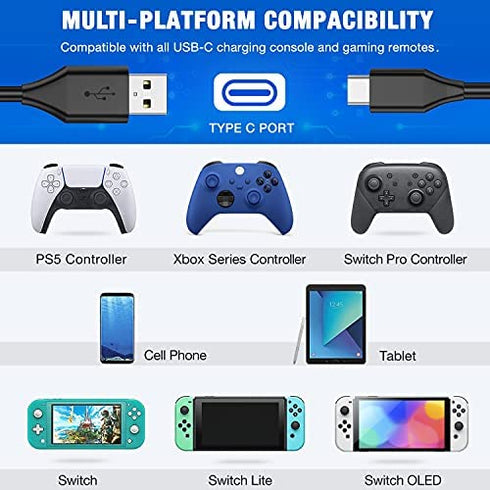 13.2 Ft PS5 Controller Charging USB C Cable Replace Charger Cable for PS5 Charging Station Dock, 90 Mins Fast Plug Charging Cord Compatible with Playstation 5/Xbox Series Wireless Remote Control Black