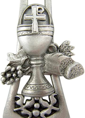 First Holy Communion Pewter Communion Blessings Wall Cross with Chalice Emblem, 5 1/2 Inch