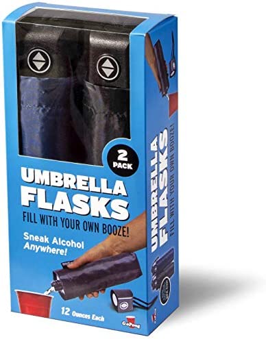 GoPong Rain or Shine Umbrella Flask 2 Pack - Hidden Alcohol Booze Bottles, Includes Funnel and Liquor Bottle Pour Spout