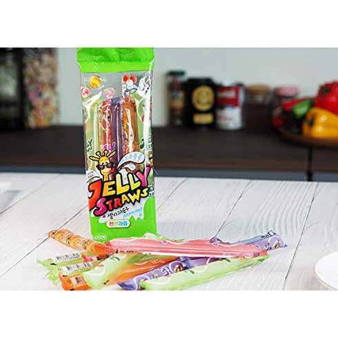 Jelly Straws Pack of 2 - Jelly Noodles Gummies Peach Mango Blueberry Lychee Flavors