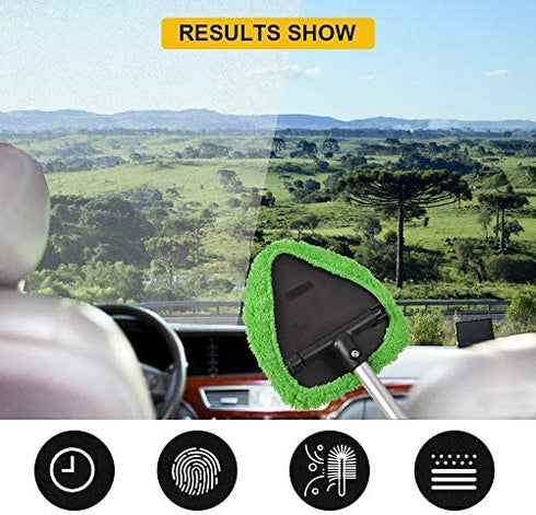 eFuncar Car Windshield Cleaning Tool Bonnets - 6 Pack, 5” Windshield Cleaner Wand Cloths Replacement Pads Thickened Green Coral Fleece Car Window Glass Cleaner Bonnets
