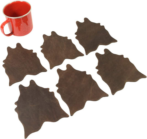 Hide & Drink, Durable Thick Leather Cowhide Shaped Rug Coffee & Drinks Coasters (6-Pack) Handmade :: Bourbon Brown