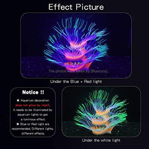 Bluecoco Soft Silica Gel Moves Naturally with Water Flow, Aquarium Decorations Glow in The Dark, Glowing Coral Ornaments for Fish Tank Decorations (Green, Anemone)