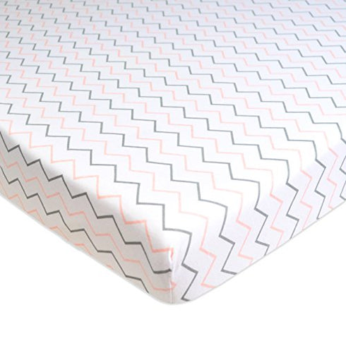 American Baby Company Printed 100% Natural Cotton Jersey Knit Fitted Pack N Play Playard Sheet, Pink Whale/Zigzag, Soft Breathable, for Girls, Pack of 2