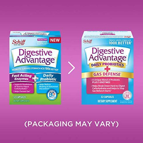 Fast Acting Enzymes Plus Daily Probiotic Capsules, Digestive Advantage (32 Count In A Box) - Helps Support Breakdown Of Hard To Digest Foods & Helps Prevent Gas*, Supports Digestive & Immune Health*