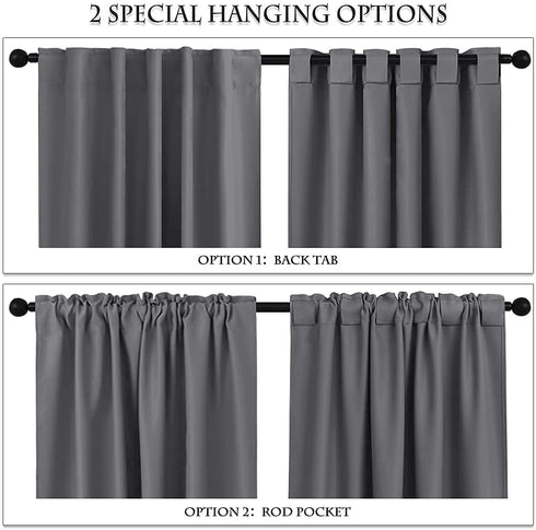 PONY DANCE Gray Blackout Curtains - Window Curtain Treatments Thermal Insulated Light Blocking Drapes Back Tab/Rod Pocket Short Curtain Panels for Bedroom & Kitchen, 42 W x 45 L, Grey, 1 Pair