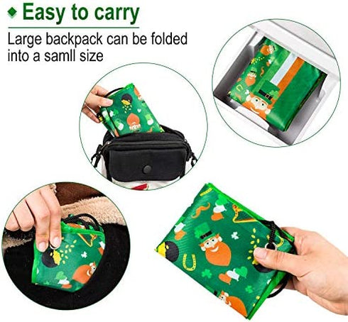 Whaline 5 Pieces St Patrick's Day Drawstring Bags, Shamrock Backpack Irish Large Goody Treat Candy Bags Bulk Wrapping Gift Bag for St Patrick's Party Favors