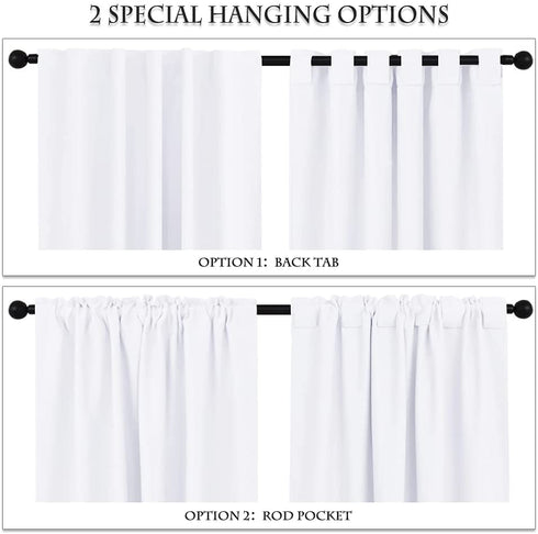 PONY DANCE Short Window Curtains 36 - Kitchen Tiers Valances Light Filter Rod Pocket Back Tab Drapes Blinds Match with Panels, 42 W x 36 in L, Pure White, 2 Pieces