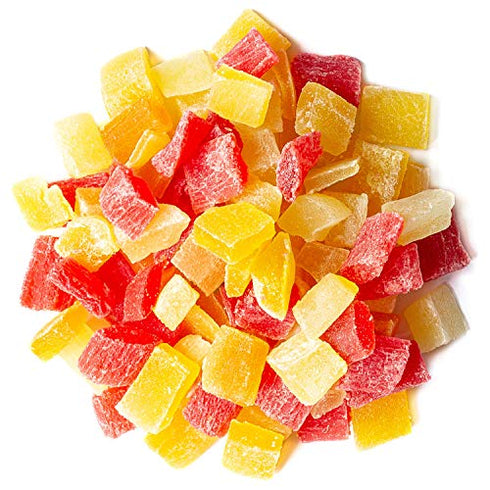 Diced Fruits Mix, 4 Ounces - Contains Dreid and Diced Mango, Pineapple, Papaya. Sweetened, Unsulfured, Candied Vegan Snack, Kosher, Bulk, Great for Culinary Use and Baking