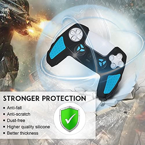 SIKEMAY PS5 Controller Cover Skin, Anti-Slip Thicken Silicone Protective Cover Case Perfectly Compatible with Playstation 5 Dualsense Controller Grip with 10 x Thumb Grip Caps (Black-Blue)