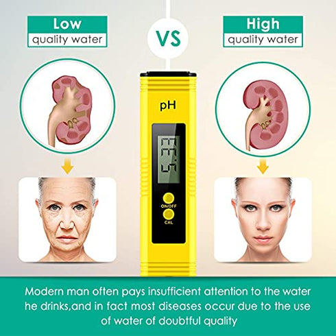 Alysontech Digital PH Meter, PH Meter 0.01 High-Precision Pocket Water Quality Tester, PH Range 0-14, Suitable for Accurate Testing of Drinking Water, Aquariums, Swimming Pools, Hydroponics (Yellow)