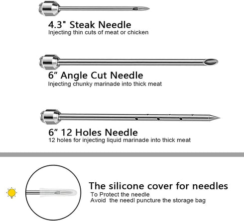 UikieGo 2oz Heavy duty 304 Stainless Steel Meat Marinade Injector Include User Manual (Paper Book) and BBQ Guide E-Book (PDF) for Smoker BBQ Grill Roast (Stoage Bag)