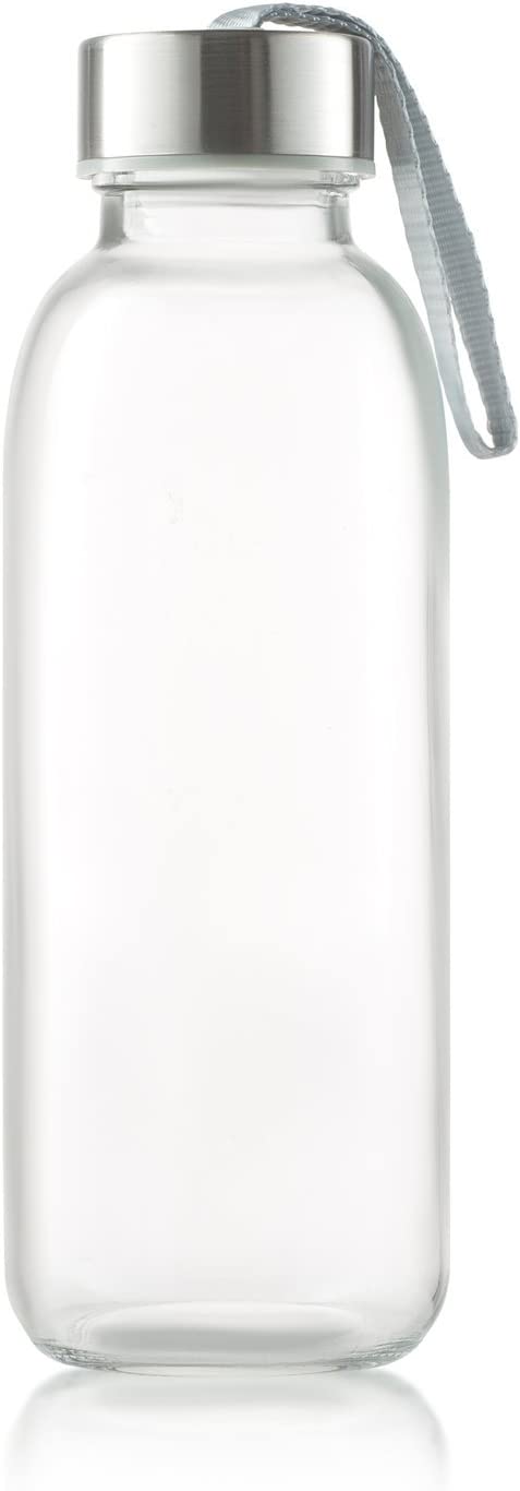 glass bottles 6 Pack 16oz - glass drinking bottles for Beverage and Juice - water bottle glass with stainless Steel Caps with Carrying Loop - Leak-Proof Lid