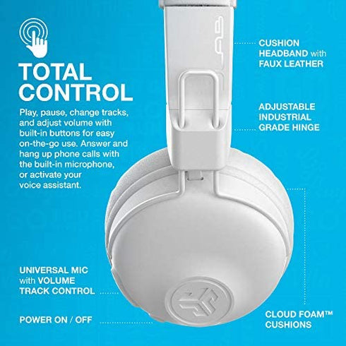 JLab Studio Bluetooth Wireless On-Ear Headphones | 30+ Hour Bluetooth 5 Playtime | EQ3 Sound | Ultra-Plush Faux Leather & Cloud Foam Cushions | Track and Volume Controls | White