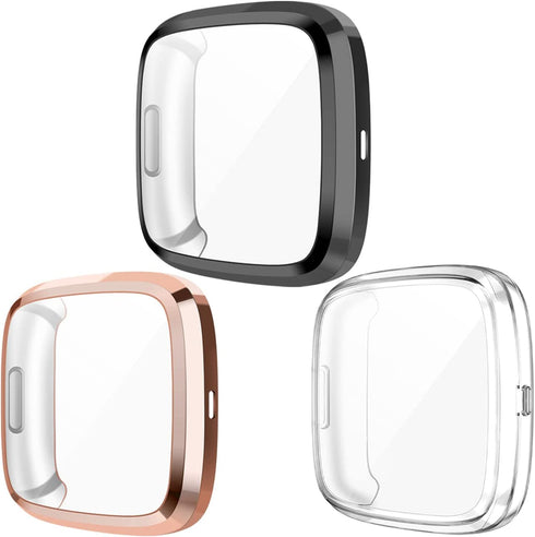 Wepro Screen Protector Case Compatible with Fitbit Versa 2 Smartwatch, 3-Pack Soft TPU Plated Bumper Full Cover Cases for Fitbit Versa Watch, Clear/Black/Rosegold, Shock Proof Fit Shell Replacement