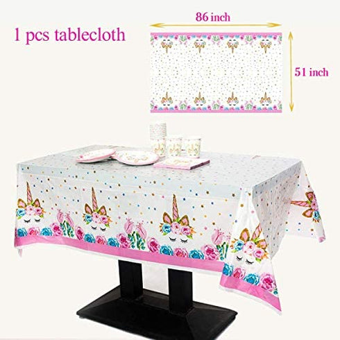 Unicorn Themed Party Supplies Set,Unicorn Cake Plates,Cups,Napkins,Tablecloth,Straws&Decoration,Paper Disposable Tableware Set for Girls Children Birthday Party or First,Baby Shower, Serves 16 Guests