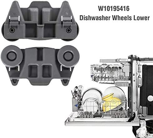 1 YEAR WARRANTY W10195416 W10195416V Dishwasher Wheels Lower Dish Rack Wheel Assembly - Compatible with Kenmore, Kitchenaid, Whirlpool Dishwasher Wheels, Perfect Replace W10195418, W10195416VP 4 PACKS